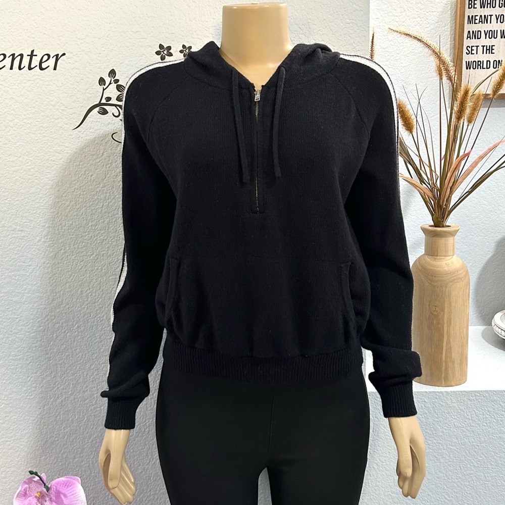 Brandy Melville Black Half Zip Hooded Knit Pull Over Sweater One Size